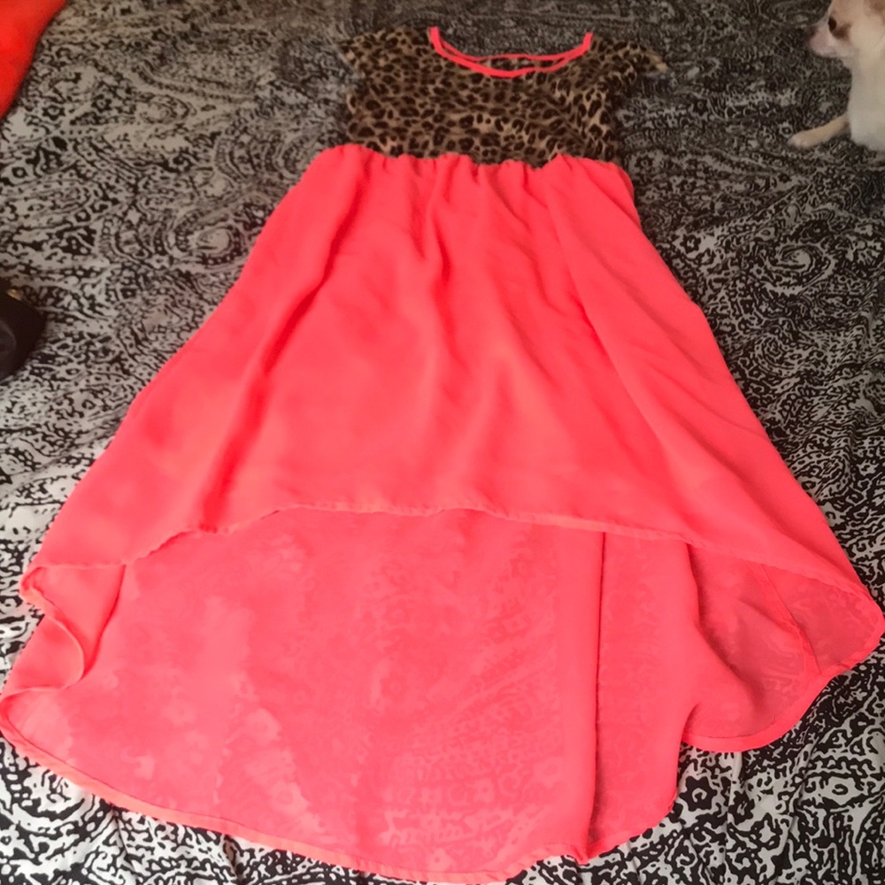 Cheetah print and peach colored dress